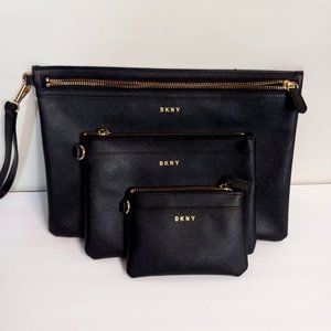 DKNY Women's Vela Triple Pouch Black 3PC Clutch Pouch Wallet Set NWOT